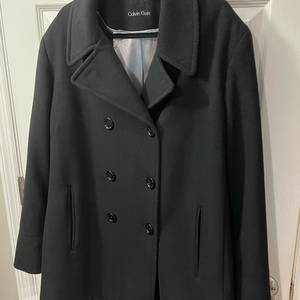 Calvin Klein Vintage Black Wool Cashmere Blend Peacoat Women's Approx SZ XL - Picture 5 of 15